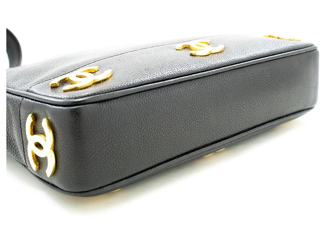 Borsa a tracolla CHANEL Caviar Triple Coco Chain in pelle nera oro Nero - vista 4