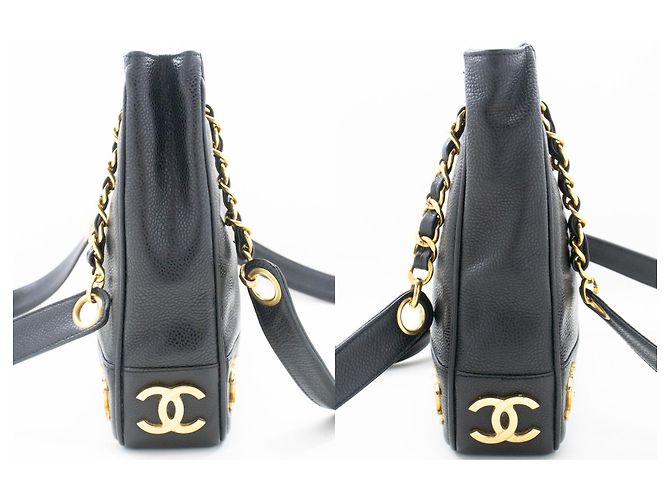 Borsa a tracolla CHANEL Caviar Triple Coco Chain in pelle nera oro Nero - vista 5