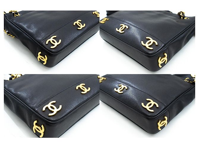 Borsa a tracolla CHANEL Caviar Triple Coco Chain in pelle nera oro Nero - vista 6