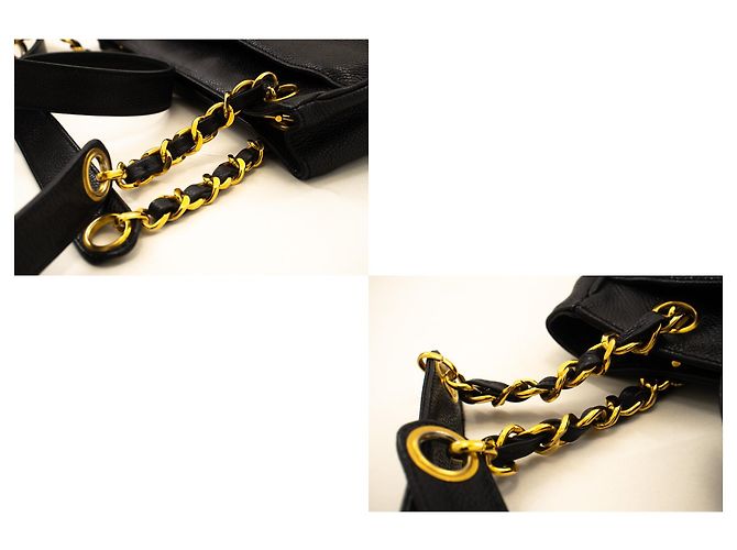 Borsa a tracolla CHANEL Caviar Triple Coco Chain in pelle nera oro Nero - vista 7