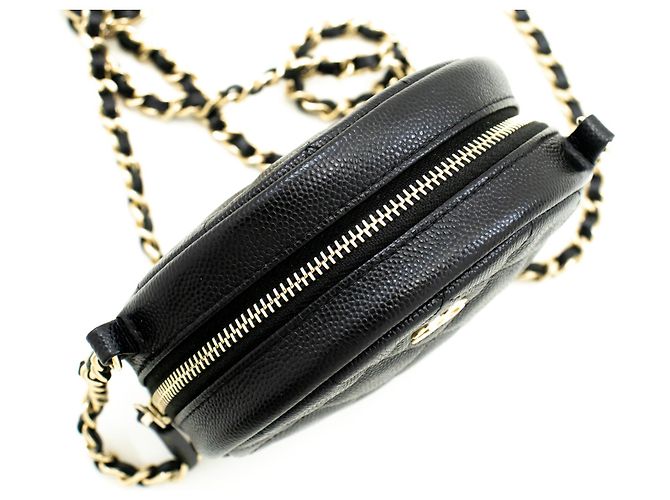 Borsa a tracolla CHANEL con cerniera rotonda Caviar piccola catena nera trapuntata Nero - vista 10