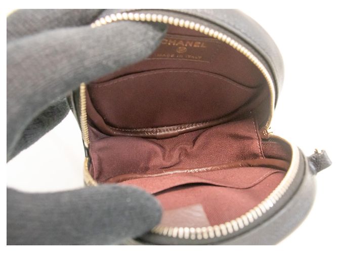 Borsa a tracolla CHANEL con cerniera rotonda Caviar piccola catena nera trapuntata Nero - vista 11