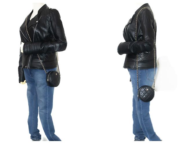 Borsa a tracolla CHANEL con cerniera rotonda Caviar piccola catena nera trapuntata Nero - vista 12