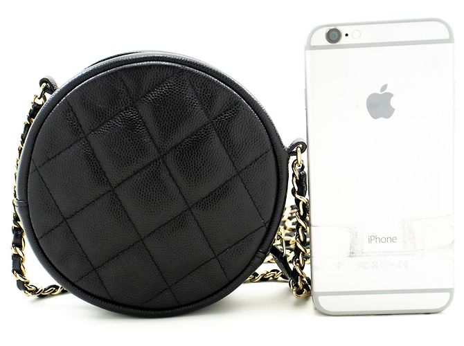 Borsa a tracolla CHANEL con cerniera rotonda Caviar piccola catena nera trapuntata Nero - vista 3