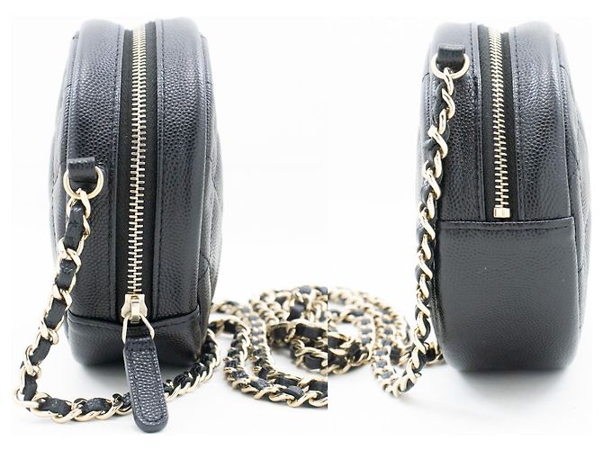 Borsa a tracolla CHANEL con cerniera rotonda Caviar piccola catena nera trapuntata Nero - vista 5