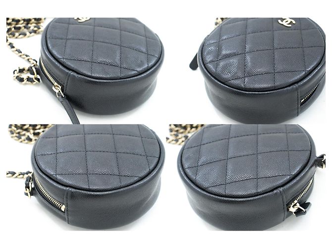 Borsa a tracolla CHANEL con cerniera rotonda Caviar piccola catena nera trapuntata Nero - vista 6