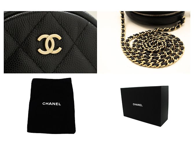 Borsa a tracolla CHANEL con cerniera rotonda Caviar piccola catena nera trapuntata Nero - vista 7