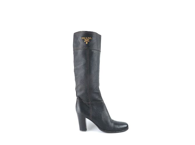 PRADA - Botas de tacón de cuero negro (tamaño 36.5) - vista 2