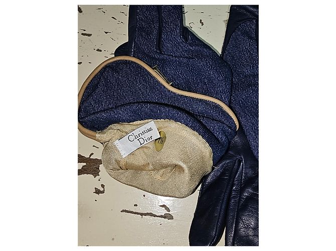 Guanti Christian Dior Blu Navy Seta e Pelle d'Agnello - vista 3