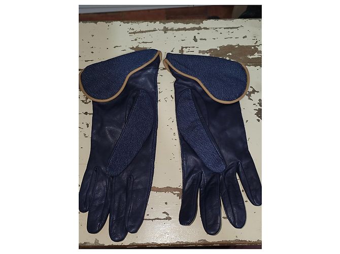 Guanti Christian Dior Blu Navy Seta e Pelle d'Agnello - vista 4