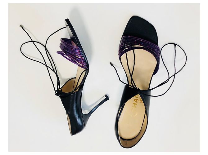 Chanel Tacchi con cinturino Mary Jane Nero Porpora - vista 5