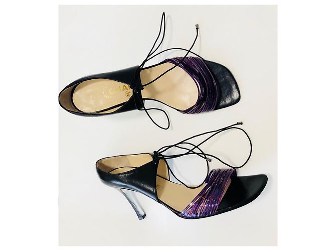 Chanel Tacchi con cinturino Mary Jane Nero Porpora - vista 7