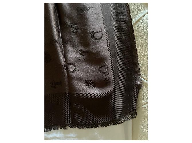 Sciarpa Dior in seta e lana marrone 140x140 cm - vista 7