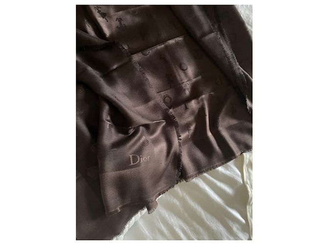 Sciarpa Dior in seta e lana marrone 140x140 cm - vista 9