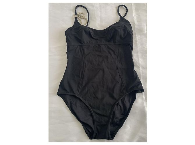 Costume da bagno intero nero Christian Dior con ciondolo D argento - vista 3