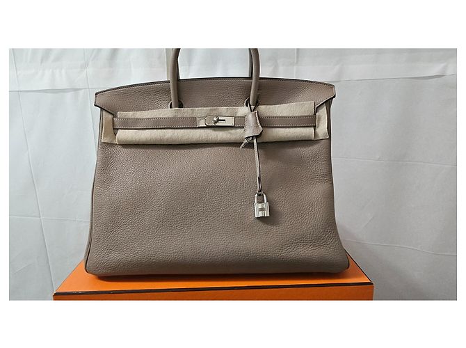 Hermès Birkin 40 in pelle Taurillon Clemence Beige - vista 2