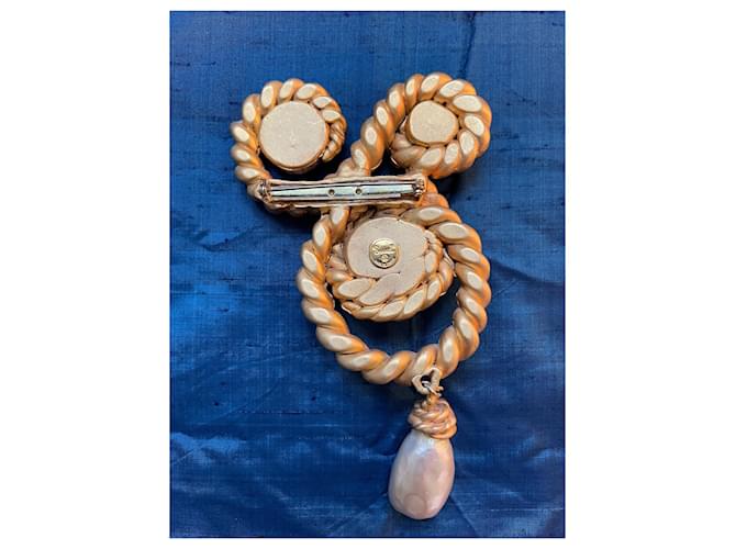 Autre Marque Broche tortora con cabochon e perle Bianco Gold hardware - vista 3