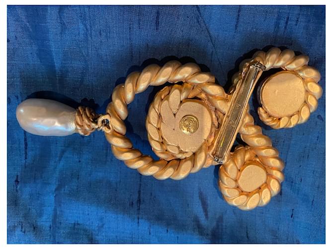 Autre Marque Broche tortora con cabochon e perle Bianco Gold hardware - vista 7