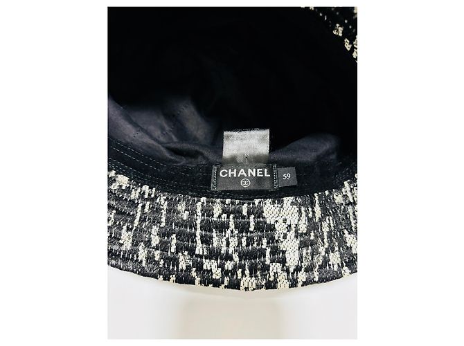 Chanel Anglerhut Schwarz Weiß aus Seide und Baumwolle - Ansicht 7
