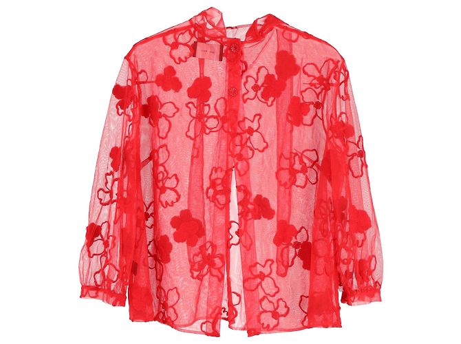 Simone Rocha bestickte Tüllbluse aus rotem Polyamid - Ansicht 3