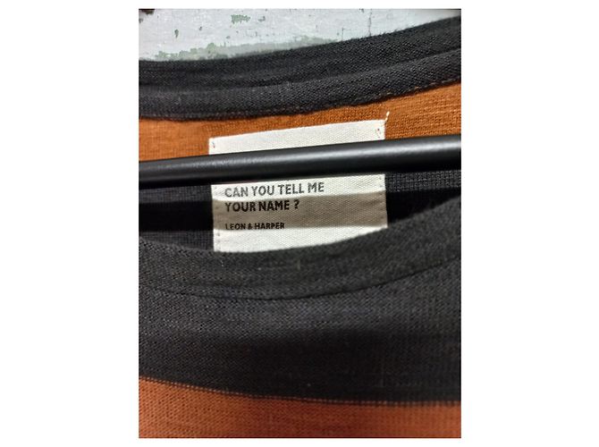 Autre Marque Camiseta de rayas de algodón negra y avellana Negro - vista 2