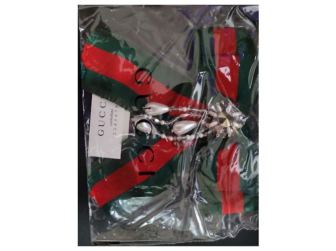 Marmont Spilla Gucci Rossa e Verde in Acciaio e Tessuto Rosso - vista 7