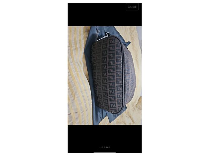 Borsa a mano Fendi Zucchini in cotone marrone nero - vista 4