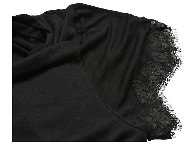 Helmut Lang Black Lace Trim V Neck T-Shirt Top M - view 5