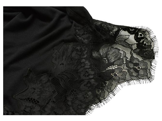 Helmut Lang Black Lace Trim V Neck T-Shirt Top M - view 6