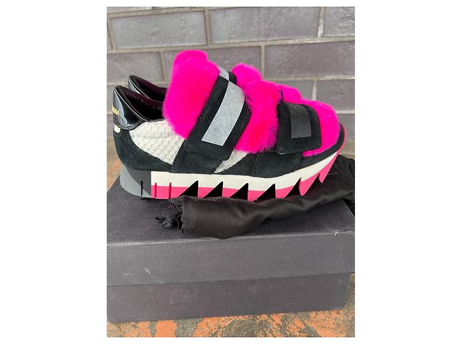 Dolce & Gabbana Sneakers Lapin in suede e pelliccia nero rosa - vista 10