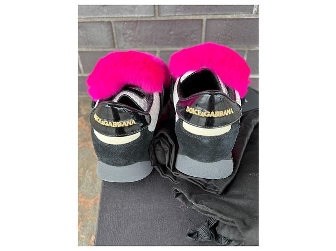 Dolce & Gabbana Sneakers Lapin in suede e pelliccia nero rosa - vista 11