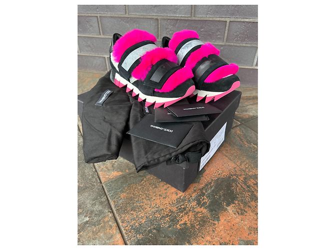 Dolce & Gabbana Sneakers Lapin in suede e pelliccia nero rosa - vista 12