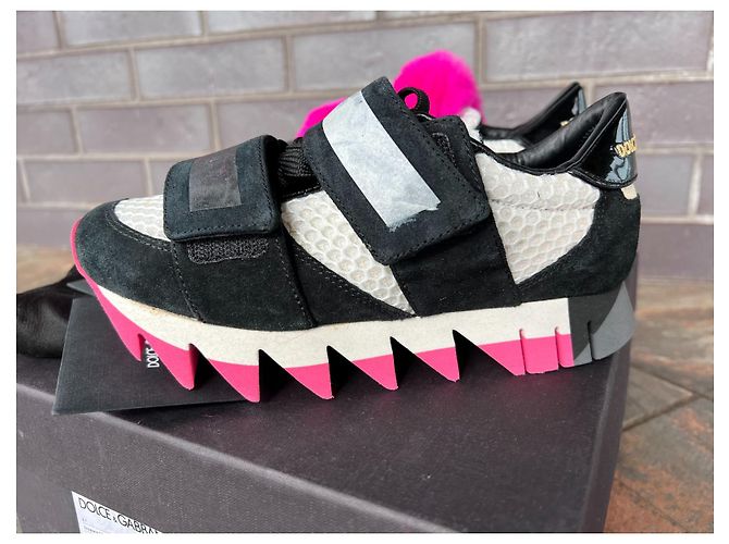 Dolce & Gabbana Sneakers Lapin in suede e pelliccia nero rosa - vista 4
