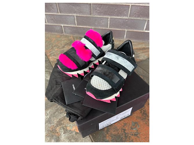 Dolce & Gabbana Sneakers Lapin in suede e pelliccia nero rosa - vista 5