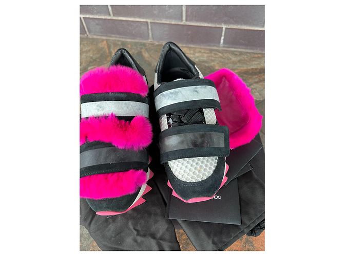 Dolce & Gabbana Sneakers Lapin in suede e pelliccia nero rosa - vista 8
