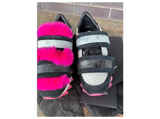 Dolce & Gabbana Sneakers Lapin in suede e pelliccia nero rosa - vista 9