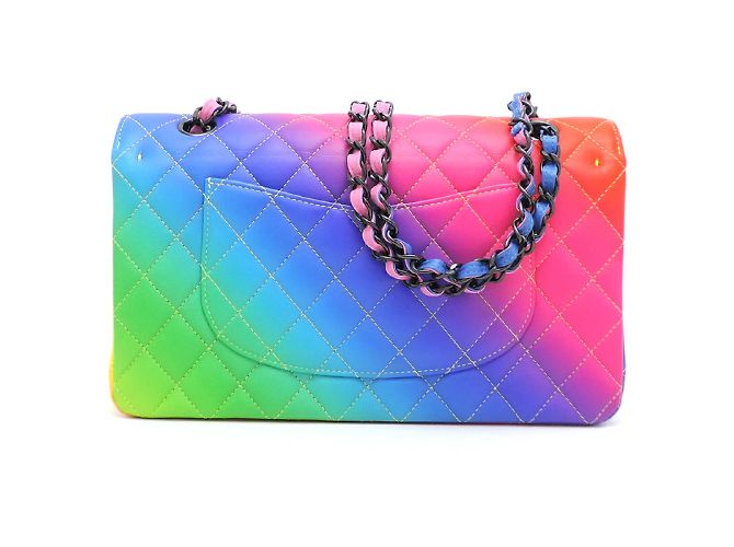 Chanel CC gesteppt Medium Rainbow Double Flap Bag Leder Schultertasche A01112 in gutem Zustand - Ansicht 2
