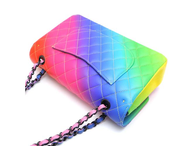 Chanel CC gesteppt Medium Rainbow Double Flap Bag Leder Schultertasche A01112 in gutem Zustand - Ansicht 4