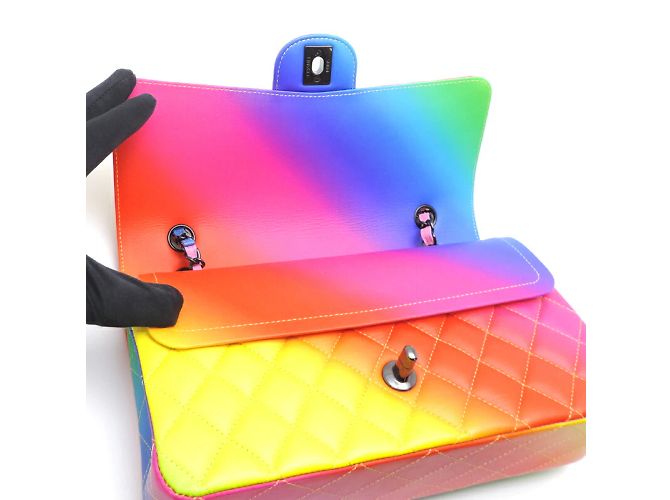 Chanel CC gesteppt Medium Rainbow Double Flap Bag Leder Schultertasche A01112 in gutem Zustand - Ansicht 6