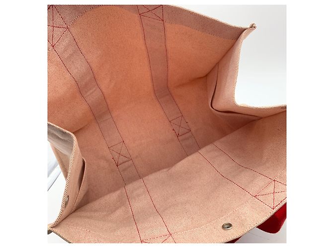 Trim Hermès Hermes Paris Beige Rot Canvas Bora Bora GM Tote Strandtasche - Ansicht 5