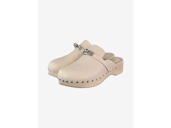 Kelly Hermès Cremefarbene Carlotta Clog-Mules – Größe EU 38 Roh - Ansicht 3