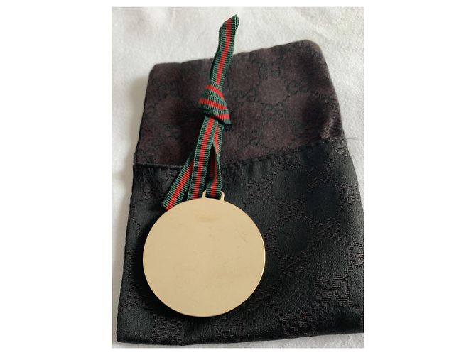 Gucci Taschenanhänger aus Leinen und Goldmetall Rot Grün Golden Dunkelgrün - Ansicht 5