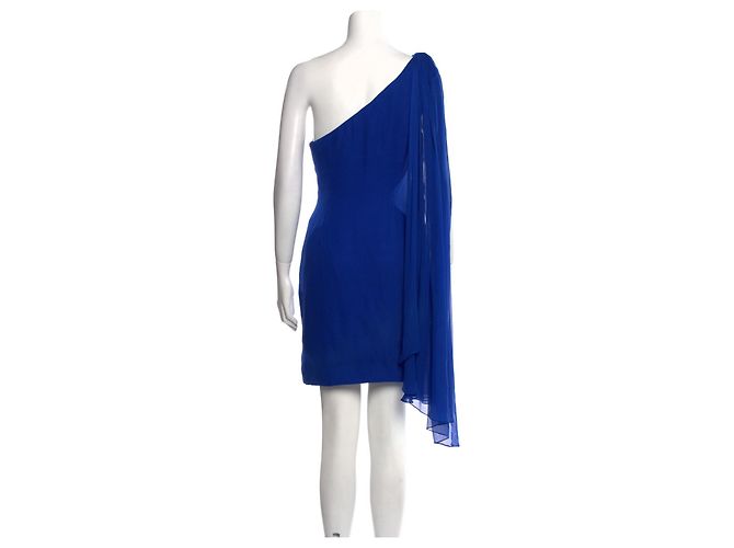Marchesa Seidenkleid mit Schleppe in Saphirblau - Ansicht 2