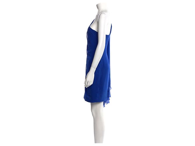 Marchesa Seidenkleid mit Schleppe in Saphirblau - Ansicht 3