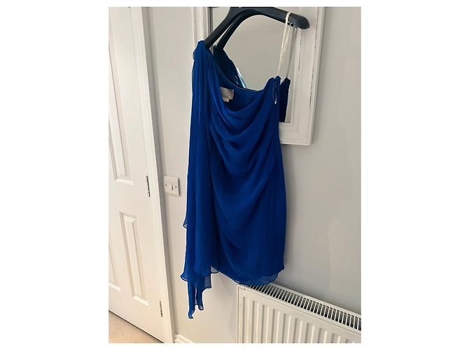 Marchesa Seidenkleid mit Schleppe in Saphirblau - Ansicht 4