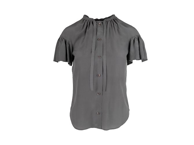 Top Moschino de seda gris con mangas plisadas - vista 2