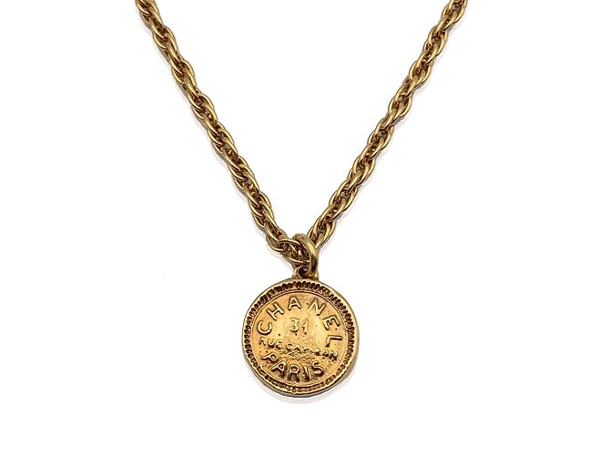 Cambon Chanel Vintage goldene Metallkette mit CC-Logo-Medaillon - Ansicht 4