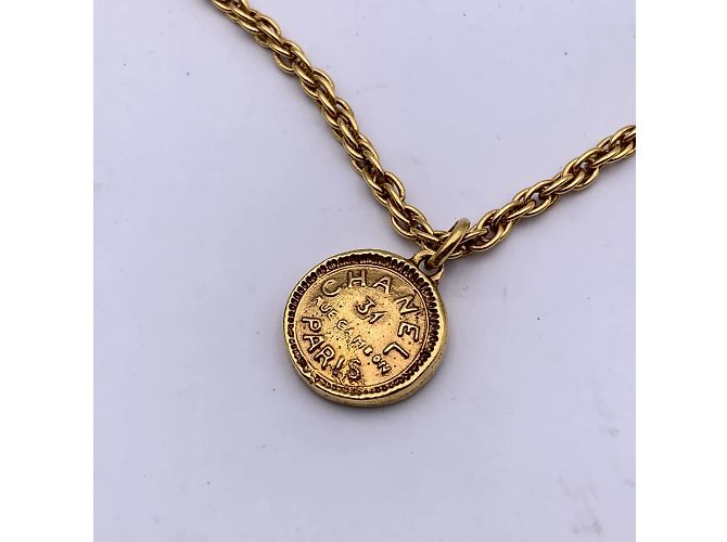 Cambon Chanel Vintage goldene Metallkette mit CC-Logo-Medaillon - Ansicht 7