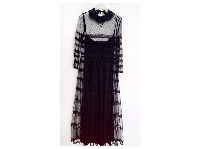 Red Valentino Schwarzes langes Spitzenkleid - Ansicht 2