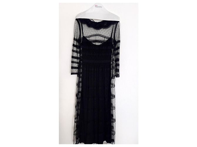 Red Valentino Schwarzes langes Spitzenkleid - Ansicht 3